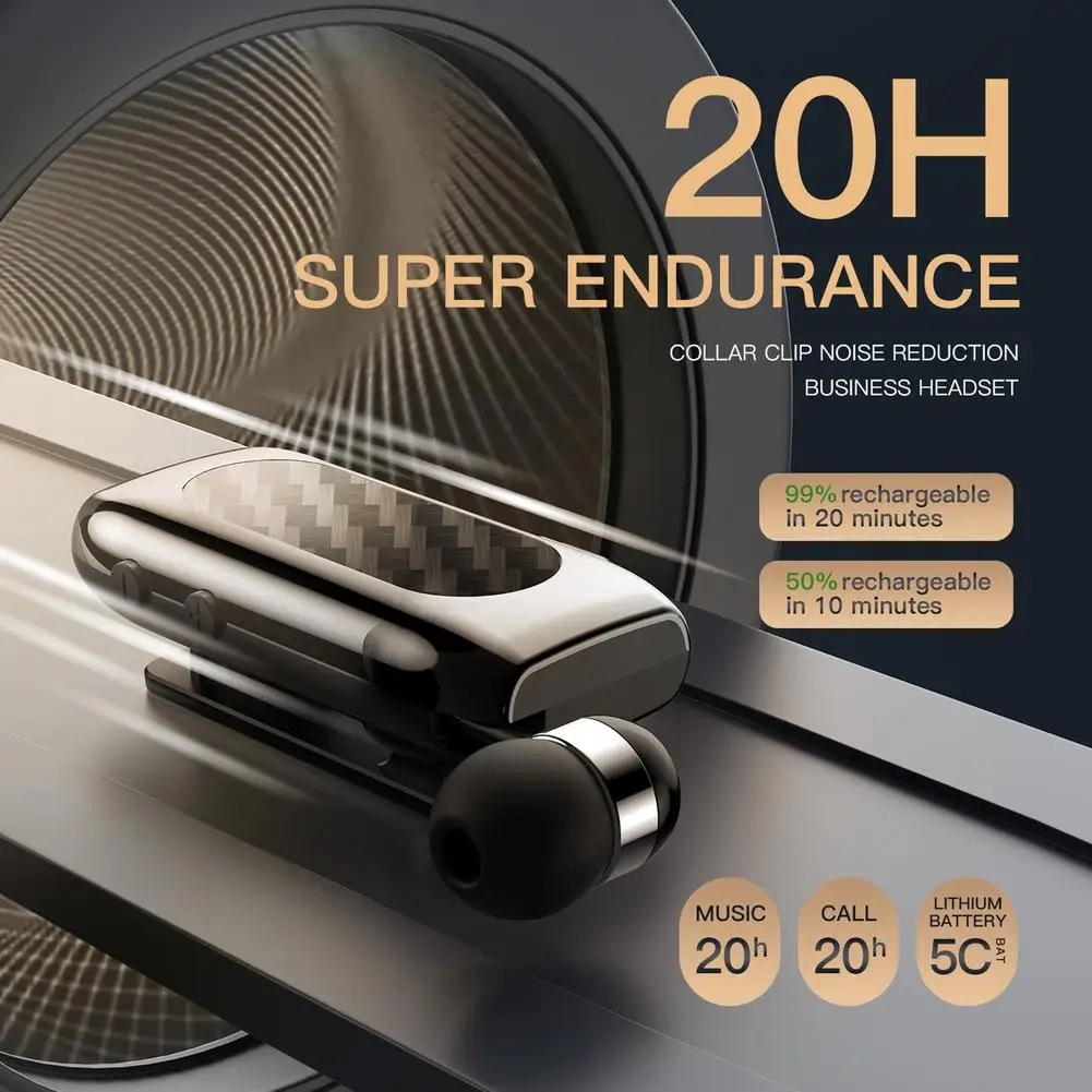 

Bluetooth Earphones Carbon Fiber Pattern Lavalier Retractable Cable Smart Sports Single Headset