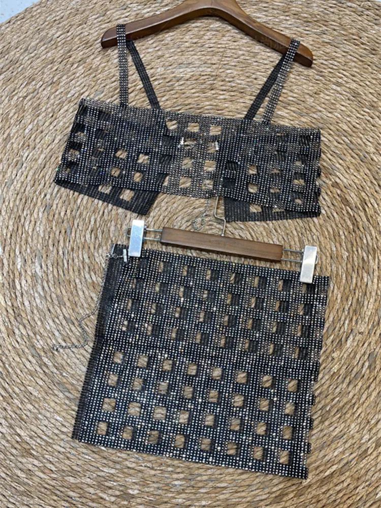 Женский комплект из 2 предметов ромбовидный Блестящий кроп-топ с бриллиантами