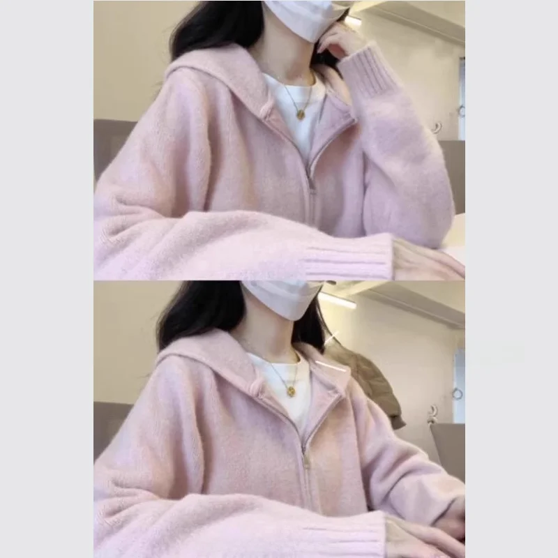 Серый свитер с двойной молнией кардиган верхняя одежда женский весенне-осенний