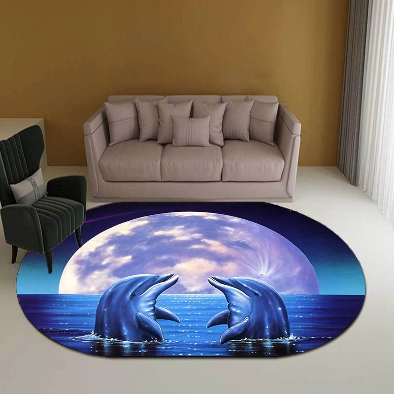 

Dolphin Oval Carpet Dolphin Carpet Animal Carpet Floor Oval Carpet Living Room bedroom Doormat Non-slip Chair Mat Novel Oval Rug
