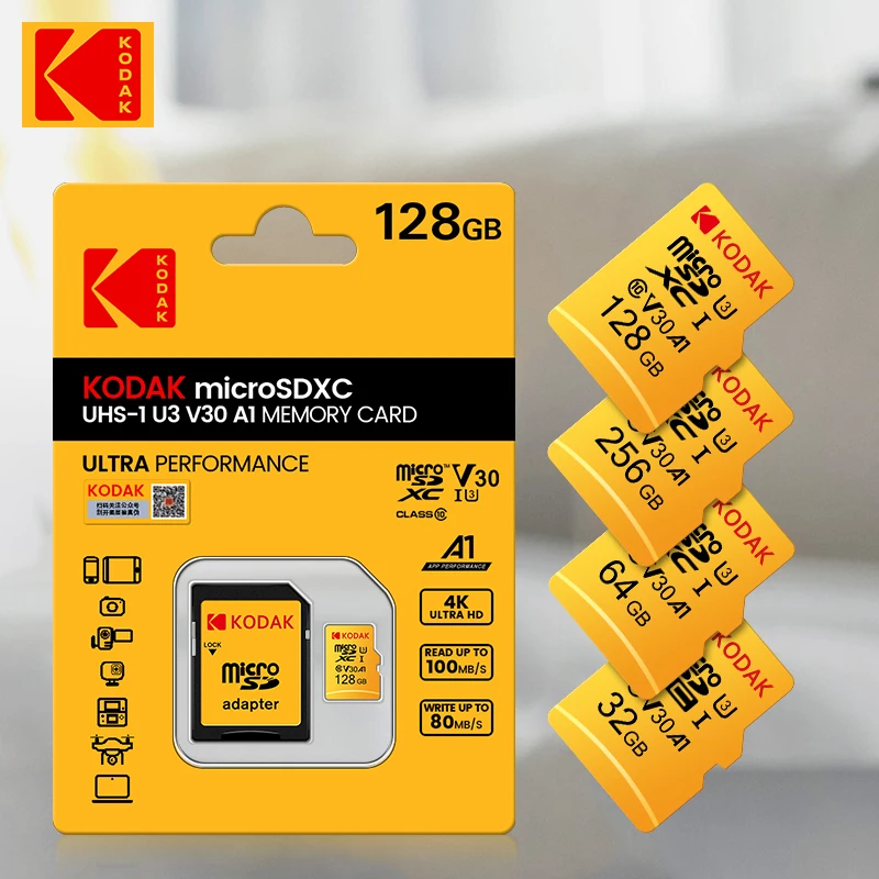 10 шт. оригинальная карта памяти KODAK Microsd UHS-I C10 EVO Plus 128 ГБ U3 4K Micro SD Card 64 32 SDHC Flash TF Trans