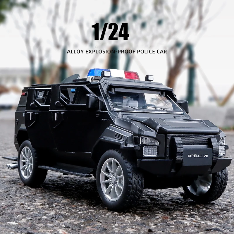 

1:24 Alloy Modified Armored Car Model Diecast Off-road SUV Vehicles Metal Police Truck Explosion Proof Kids Gitfs Toy