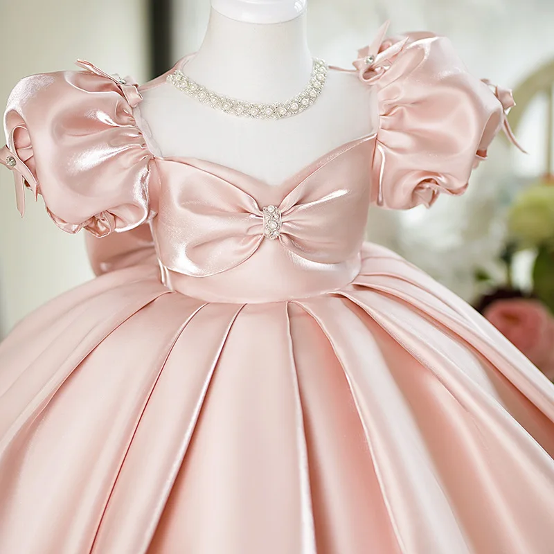 2023 New Children Elegant Princess Dress Baby Girls Cute Bow Puff Sleeve Birthday Party Clothes Teenage Girls Ball Gown Dresses