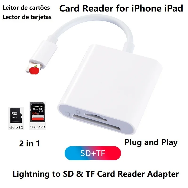 

TF/SD Card Reader for iPhone iPad Dual Card Slot Memory Card Reader Lighting to TF SD Card Reader Adapter Trail Camera Viewer