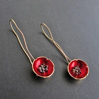 exquisite red flower drop dangle earrings for women 2022 new boho jewelry gold color twist long hook earring pendientes mujer