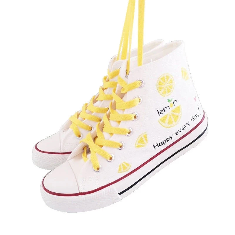 High-top Hand-painted Strawberry Canvas Shoes Spring And Autumn Girls Graffiti Student Sneakers Ladies Flat Casual Shoes