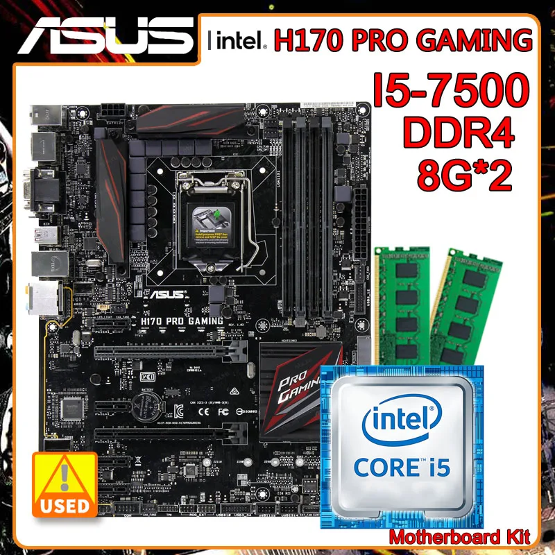 

Комплект материнской платы LGA 1151 для ASUS H170 PRO, игровая материнская плата, процессор I5 7500 и 2 процессора DDR4 8G, Φ M.2 PCI-E 3,0 ATX