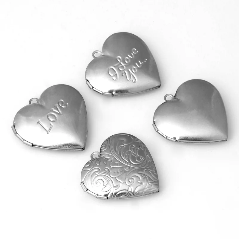 

4 Pieces Pendant Stainless Steel Heart-shaped Pendant Can Put Photos Couple Souvenir DIY Necklace For Jewelry Making Accessories