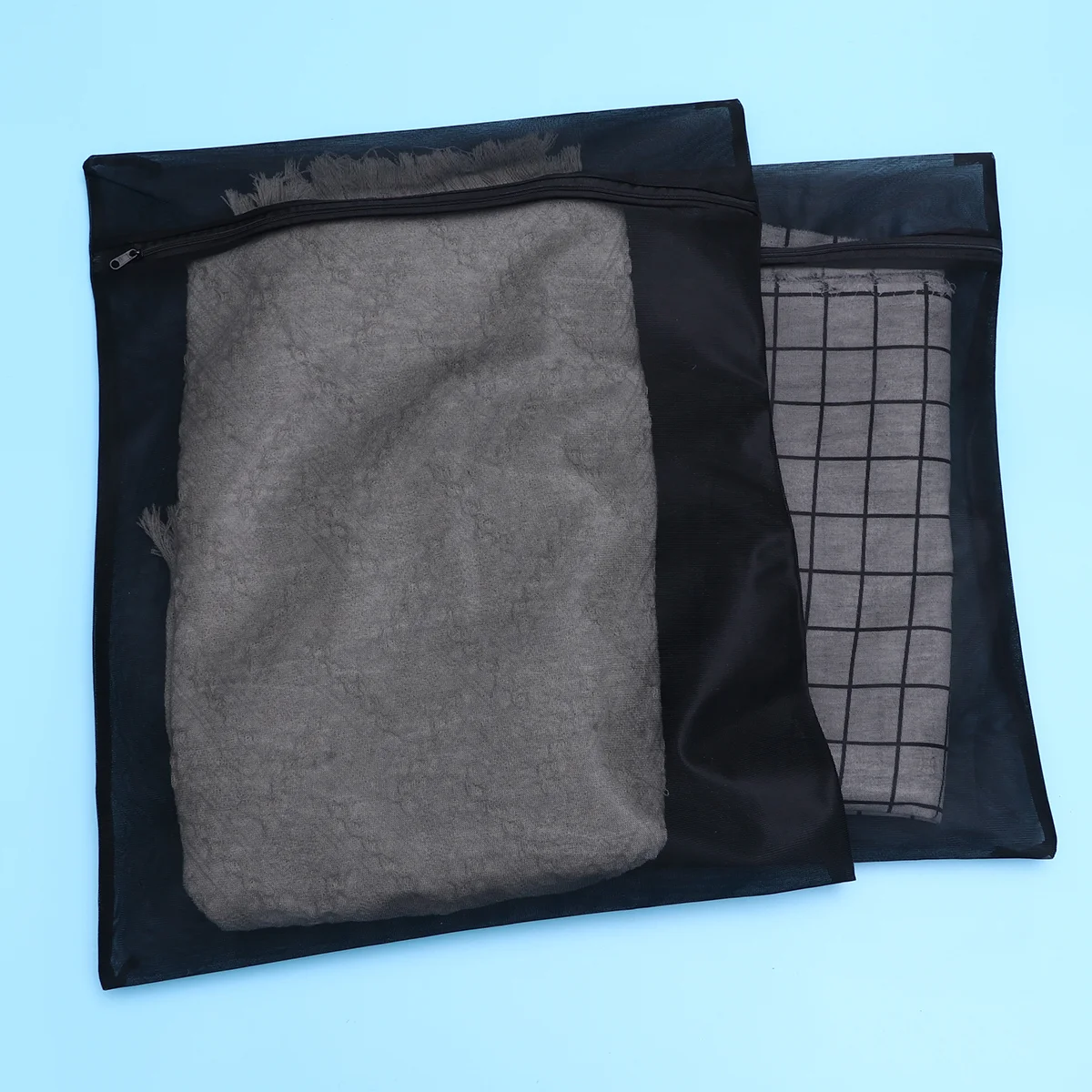 

6PCS Fine Mesh Laundry Bag Sets Polyester Washing Bags Clothes Protection Zipper Pouches (Black)