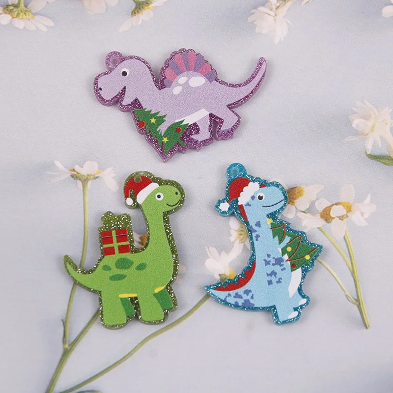 

New style 50pcs/lot color pattern print animals cartoon dinosaur shape acrylic beads diy jewerly earring/garment accessory