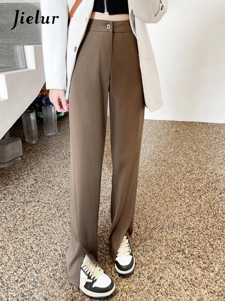

European Style Fashion Suit Pants for Women Loose Split Mopping Trousers Female Khaki Black Lady Long Pants XS-XL