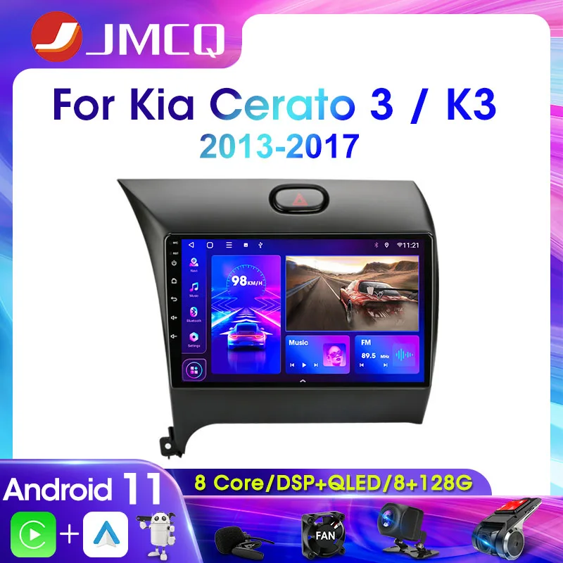 Автомагнитола JMCQ 2Din, 4G, Android 11, мультимедийный видеоплеер для Kia K3 Cerato 3 Forte 2013-2017, GPS-навигатор для Carplay