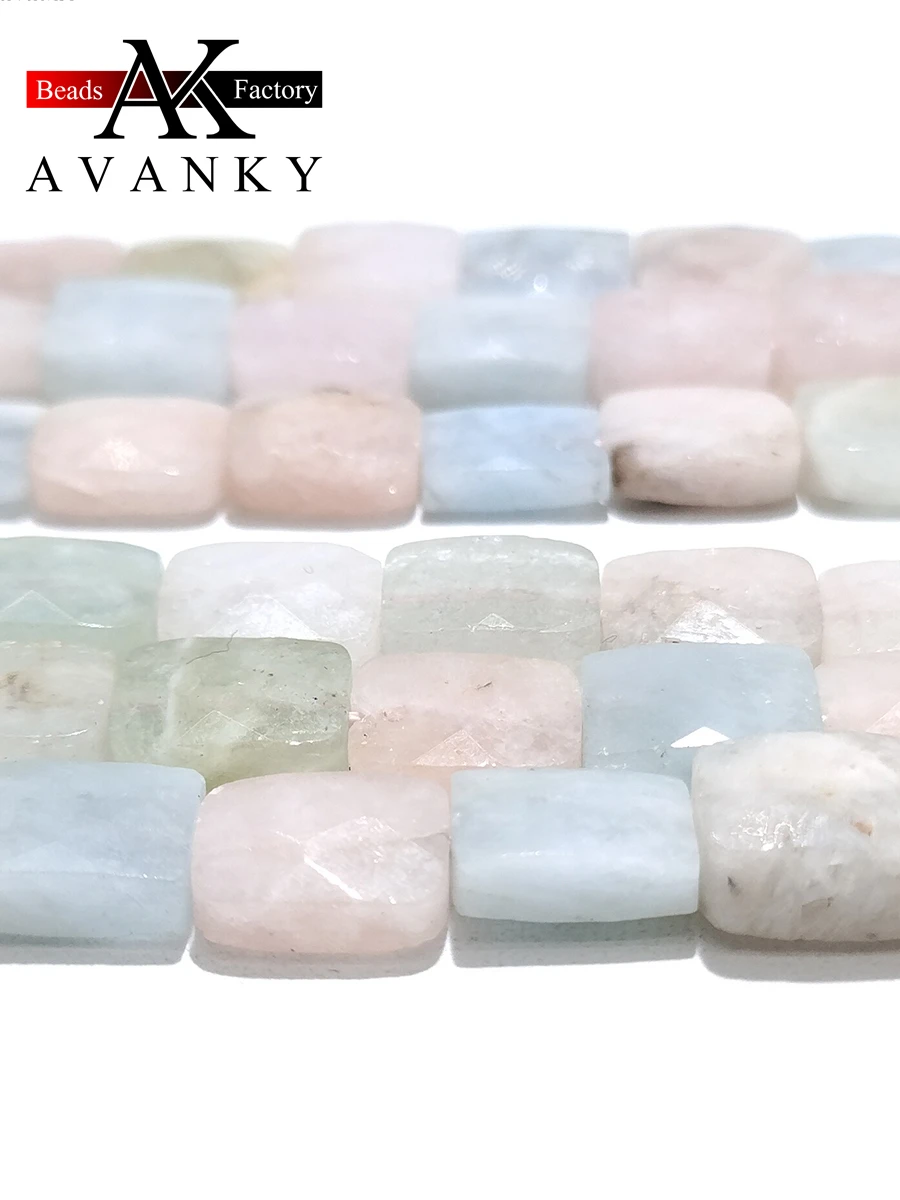 Natural Stone Color Morganite Beads Faceted Rectangle Shape Loose For Jewelry Making DIY Necklace Bracelet 15'' 10x14mm 12x16mm