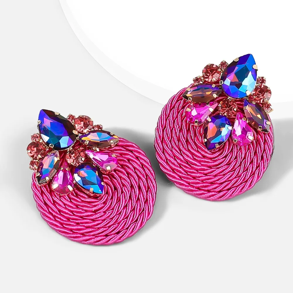 Роскошные висячие серьги с кристаллами круглые винтажные большие из хлопкового