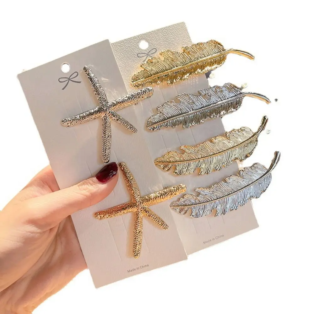 

5Pcs 2 Colors Metal Leaf Shape Hair Clip Alloy Vintage Vintage Hair Clip Feather Leaf Shape Barrette Hair Styling Tool