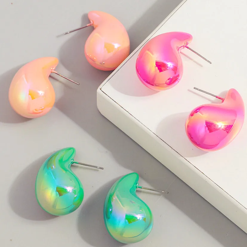 Новые Красочные массивные серьги-капельки AB для женщин гладкие полые серьги в