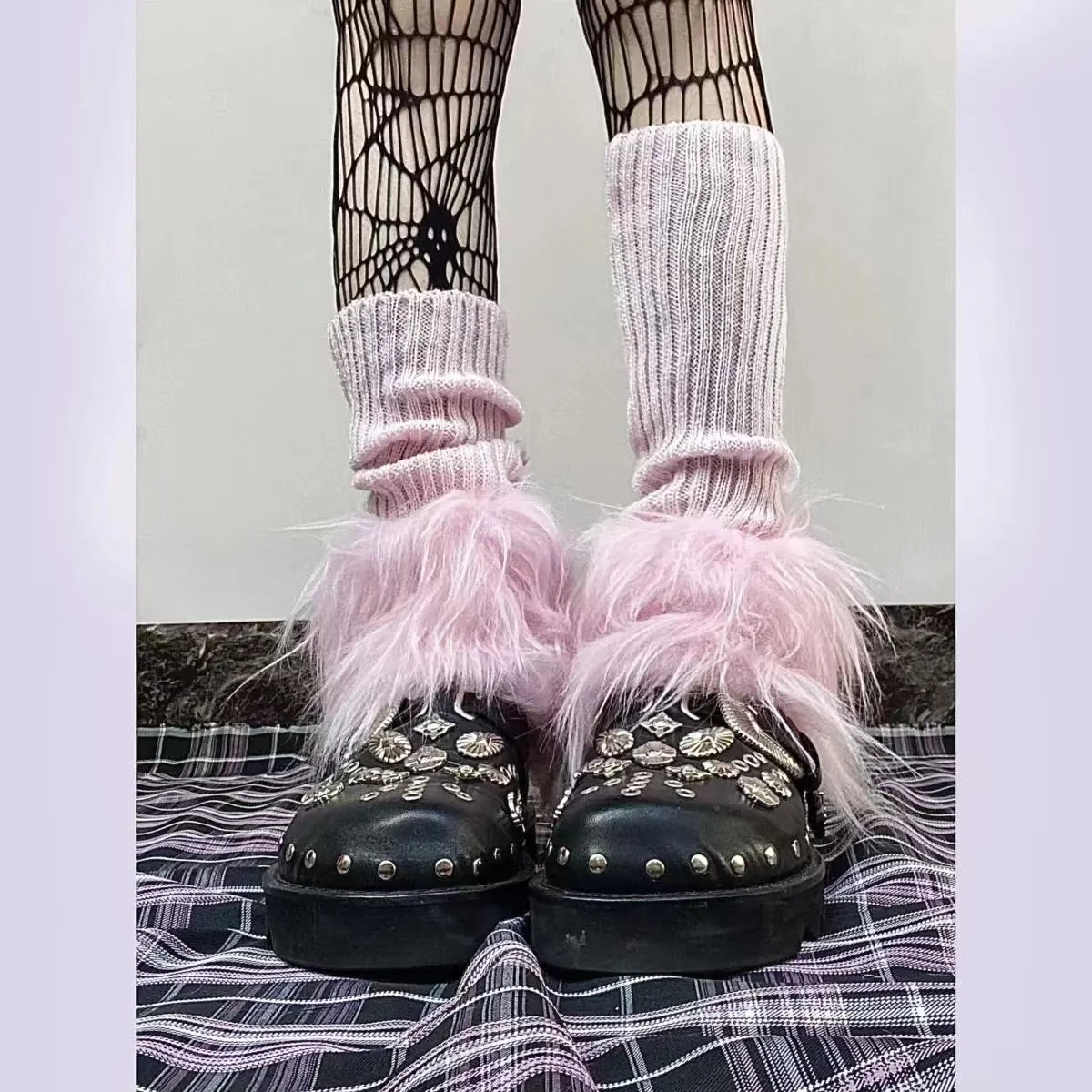 Kawaii Pink Feather Knitted Socks Cover Y2K Girl Japanese Leg Cover JK Handmade Leg Warmers Hot Girl Harajuku Long Cable Socks
