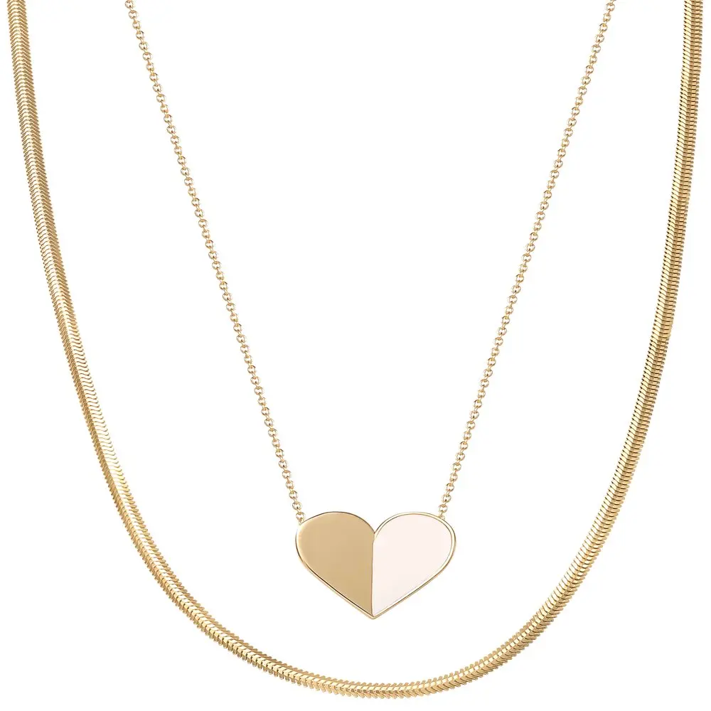 

Gold Plated Sterling Silver Heart and Snake Chain Necklace Set