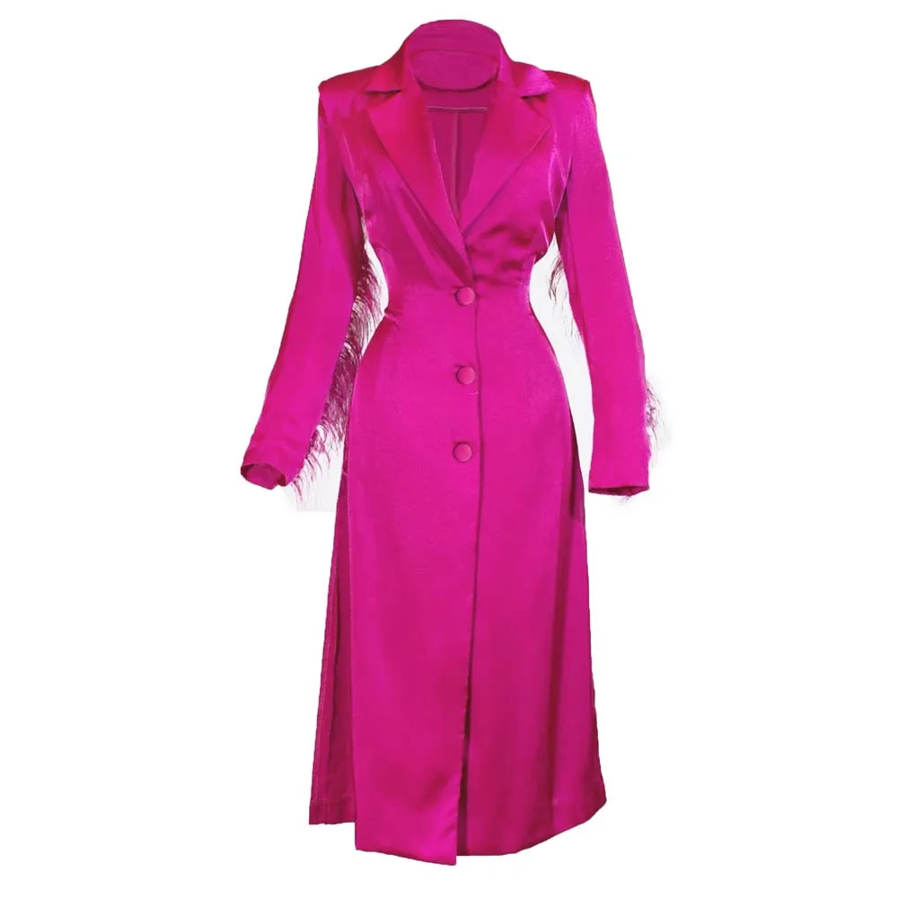 Blazer Dress for Women Designer Luxury Pink Full Sleeve Single Breasted Notched Collar Mid Calf Elegant Birthday Party Vestidos