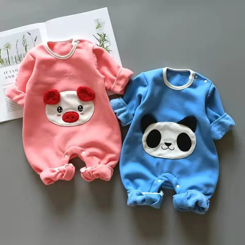 

Baby spring and autumn clothes plus velvet warm jumpsuit female baby cute foreign style romper net red home romper male winter