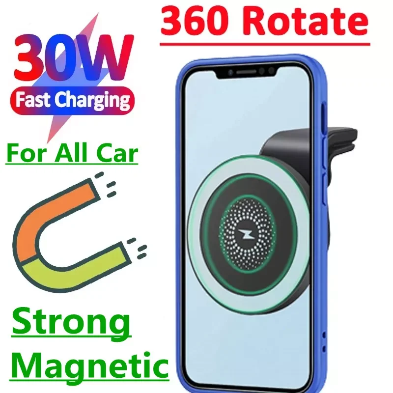 

30W Qi Magnetic Wireless Car Charger Phone Holder for iPhone 13 12 Pro Max Universal Wireless Charging Car Phone Holder Mount