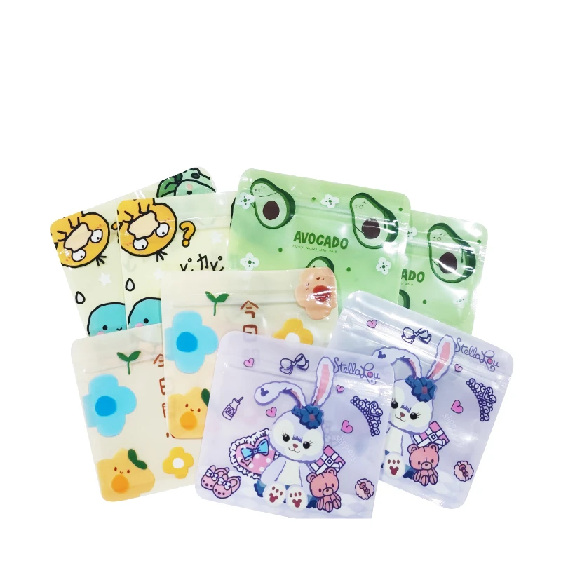 

100pcs Cartoon Cute Ziplock Bags Mini Biscuit Snack Food Seal Organizer Square Small Transparent Jewelry Gift Storage Packaging