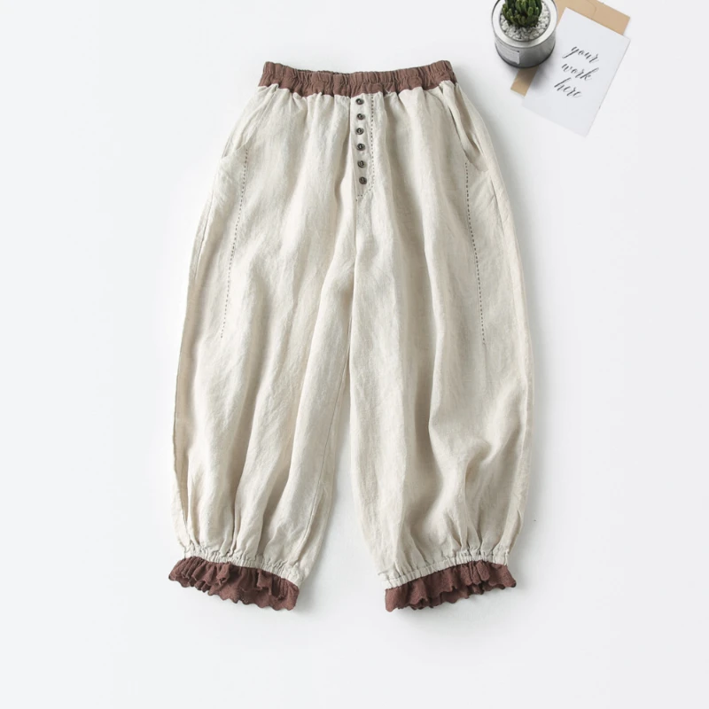 

Женские хлопковые укороченные брюки Harlan, летние контрастные хлопковые укороченные брюки с эластичной талией и редисом, 2023