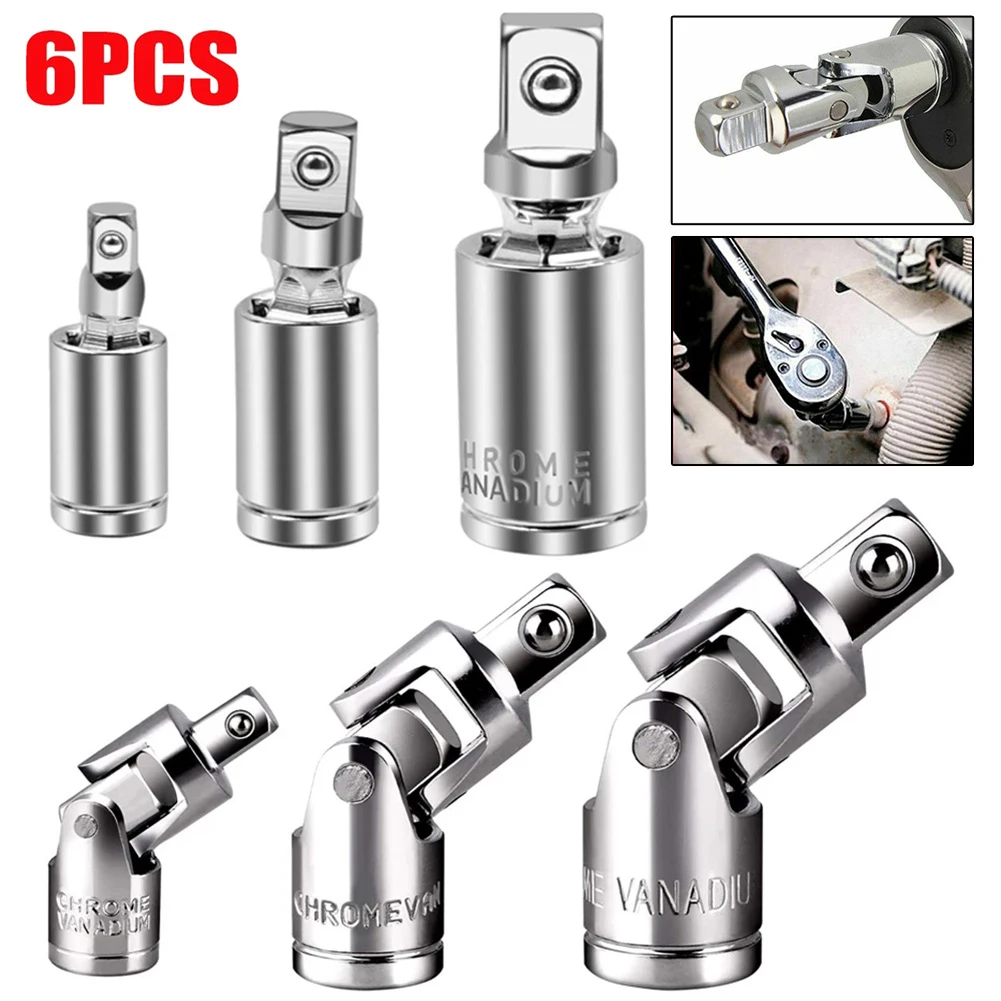 

6pcs Universal Joint Set Extension Bar Socket Adapter Manual And Pneumatic Tools Mirror Polishing Treatment Anti-corrosion