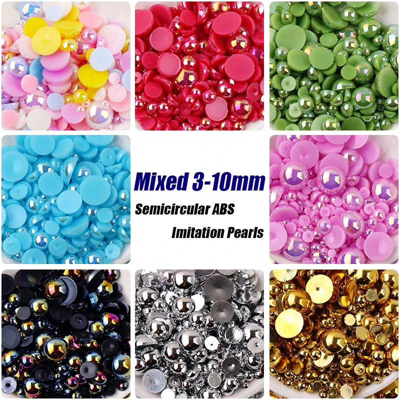 

120pcs Multi-sized 3-10mm ABS Plastic Half Round Imitation Pearls Loose Spacer Seed Beads for Needlework Jewelry Making DIY Nail