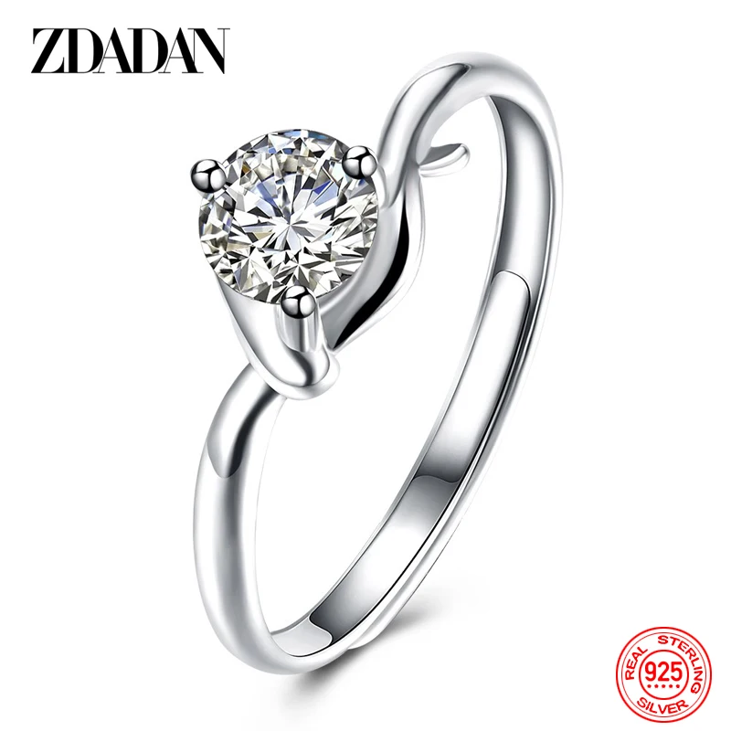 

ZDADAN 925 Sterling Silver Round CZ Ring For Women Wedding Jewelry