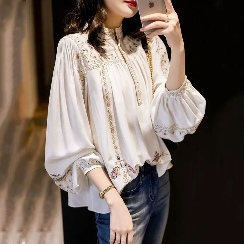 

Lady Large Size Fashion Printed Shirt Women's Spring Summer 2020 New Retro Bohemian Long Lantern Sleeve Elegant Blouse Tops P191