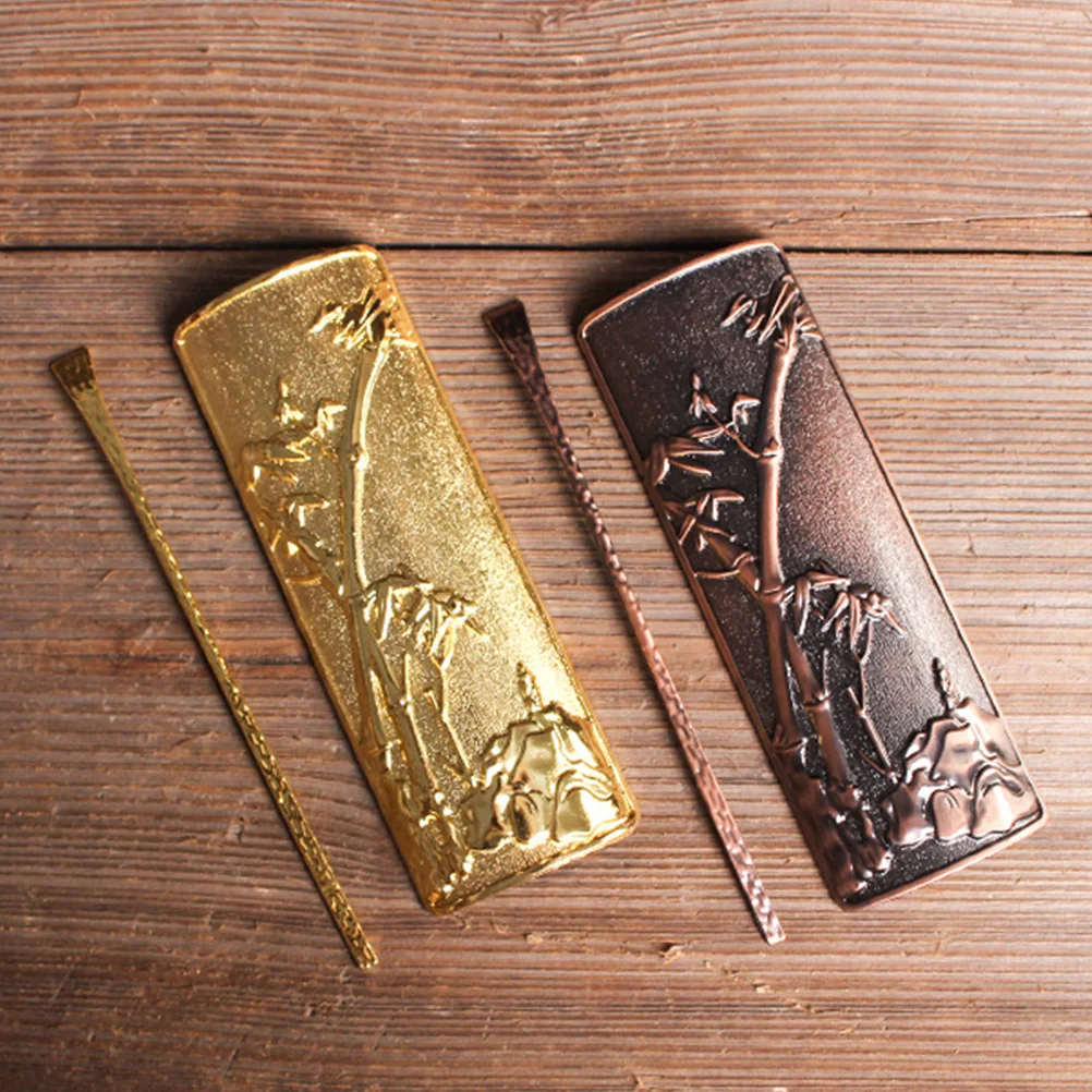 

Handmade Tea Set Teaware Supplies Chinese Preparing Tools Holder 15.8x5.5cm Spoon Scoop Golden Alloy Making Utensils