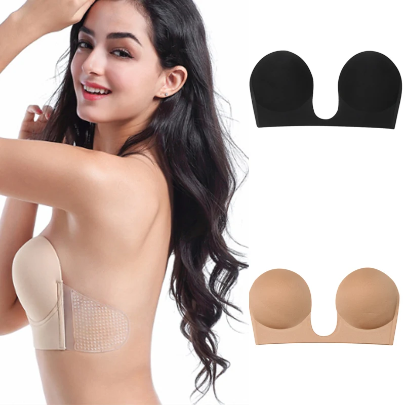 

Women Seamless Strapless Bralette Silicone Self Adhesive Sticky Bras Solid Color Backless Push Up Invisible Bra Underwear