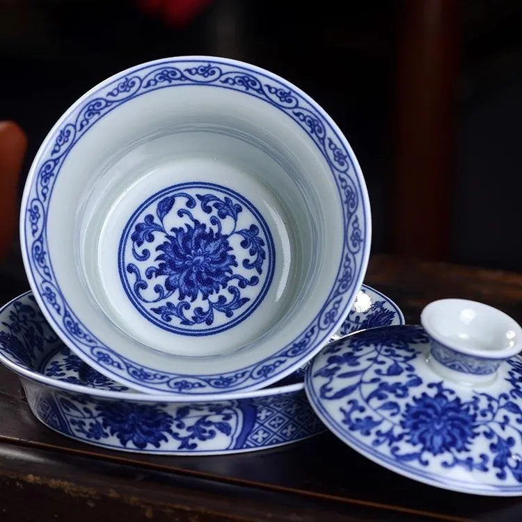 Цзиндэчжэнь Qitang сине-белый фарфоровый точечный рабочий блоклок ветка Gaiwan