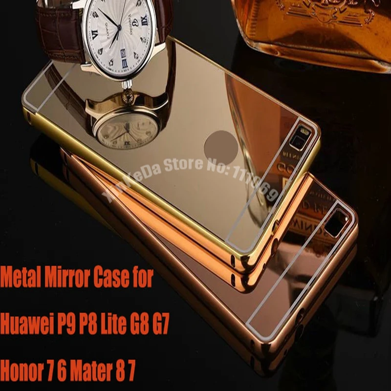 

100pcs For Huawei P8 Lite / P8 mini P7 P8 P9 G7 G8 lite Case honor 7 6 plus Plating Aluminum Metal Frame + Mirror Acrylic Cover