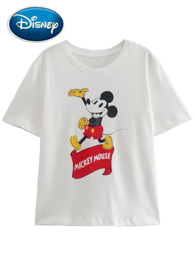 

Disney Футболка Модный Микки Маус с мультяшным принтом милый женский пуловер с круглым вырезом с коротким рукавом Повседневная Женская футбол...