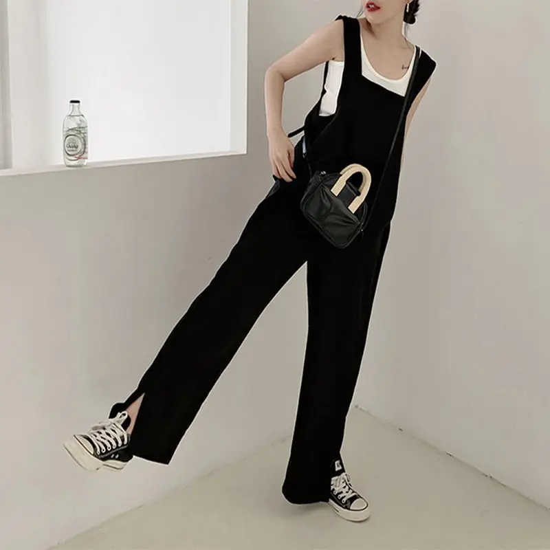 2023 Summer Fall Thin Draped Jumpsuits Women Korean Loose Straight Leg Overalls Woman Fashion Baggy Black Jumpsuit Romper Women