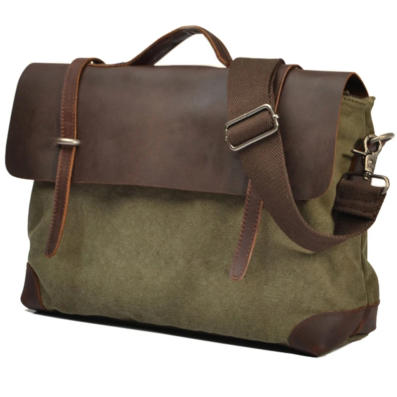 

Military Tote Shoulder Sling Men Leather Bag Crossbody Messenger Bag Bag Men Handbag Canvas Leather Vintage Bag Men Briefcase