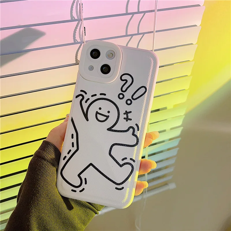 

Funny Graffiti Black White Boy Phone Case For 11 12 13 Pro Max 7 8 Plus X XR XS Max Soft TPU Protection Cover