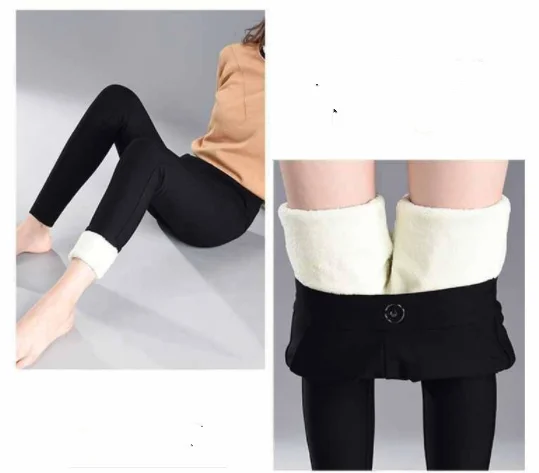 Plus Size Fit 100kg Cashmere Pants Women's Winter Thicken Stretch Warm Pencil Pants High Waist Pocket Leggings Thermal Trousers