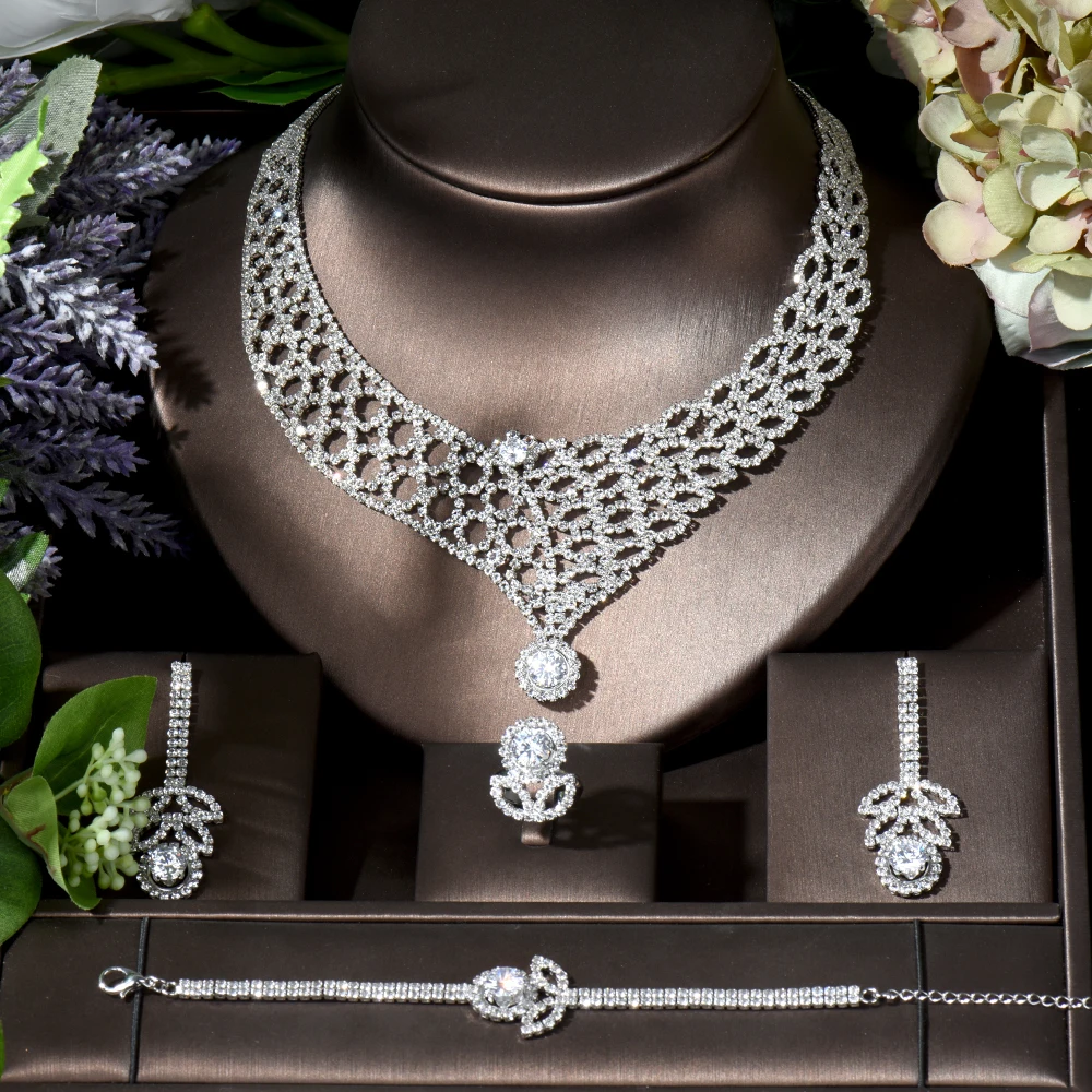 

Fashion Luxury Women Jewelry Flower Shape Wedding CZ Jewelry Set Costume Dress Accessory Dubai Jewelry Set for Women Party N-237