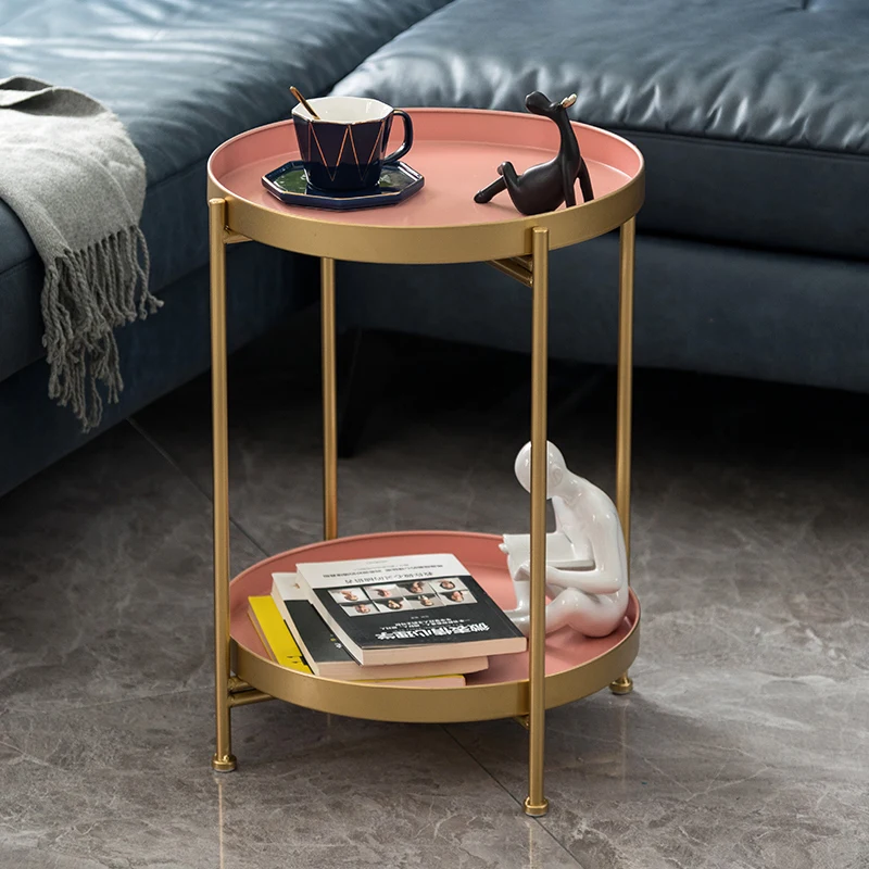 

Nordic side table living room furniture Light luxury double-layer small coffee table sofa corner low tables mini bedside desk
