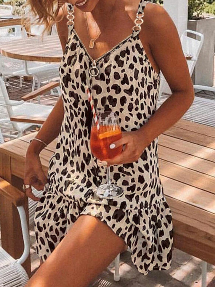 

2022 Summer sexy leopared sling V-Neck Sleeveless Dress Elegant loose Dresses S-5XLPlus Size Vestidos Para Mujer Sexy Elegant
