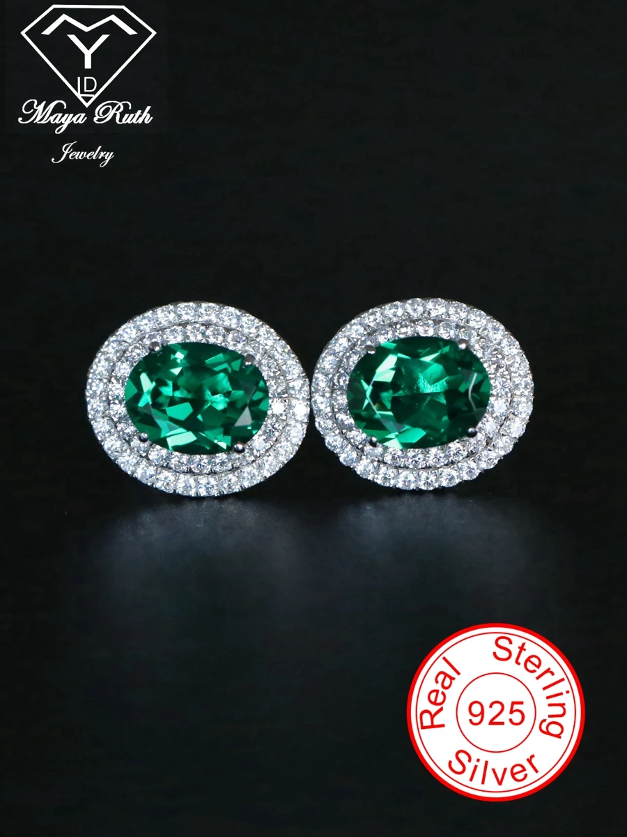 

Created Emerald Stud Earrings Real 925 Sterling Silver Party For Women Female Retro Gift Oval Shape Vintage Charms Aesthetic