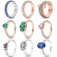 2022 new hot sale jewelry for women plata de ley 925 blue green gem rose ring sterling silver diy charms fit original pandora