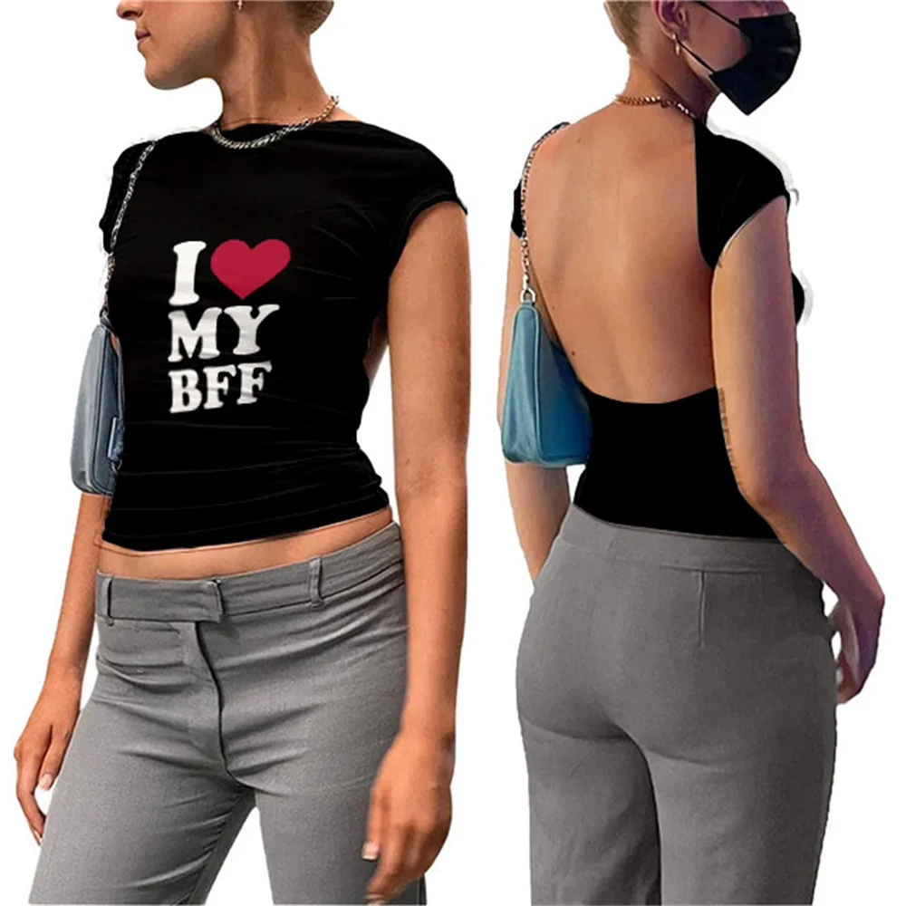 

I Love My BFF одежда 3D футболка сексуальные короткие Смешные Y2K стильные футболки на День святого Валентина