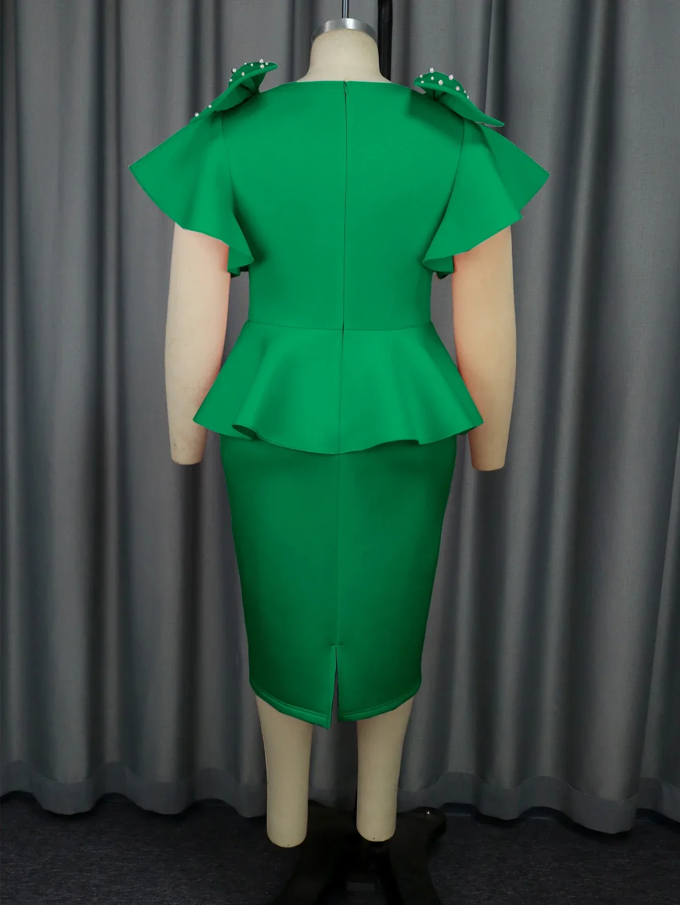 Женское платье с бантом круглым вырезом коротким рукавом и оборками