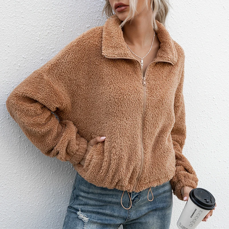 

Ailegogo New Spring Autumn Women Faux Lamb Fur Short Jacket Streetwear Female Thin Warm Black Tops Ladies Windproof Outwear