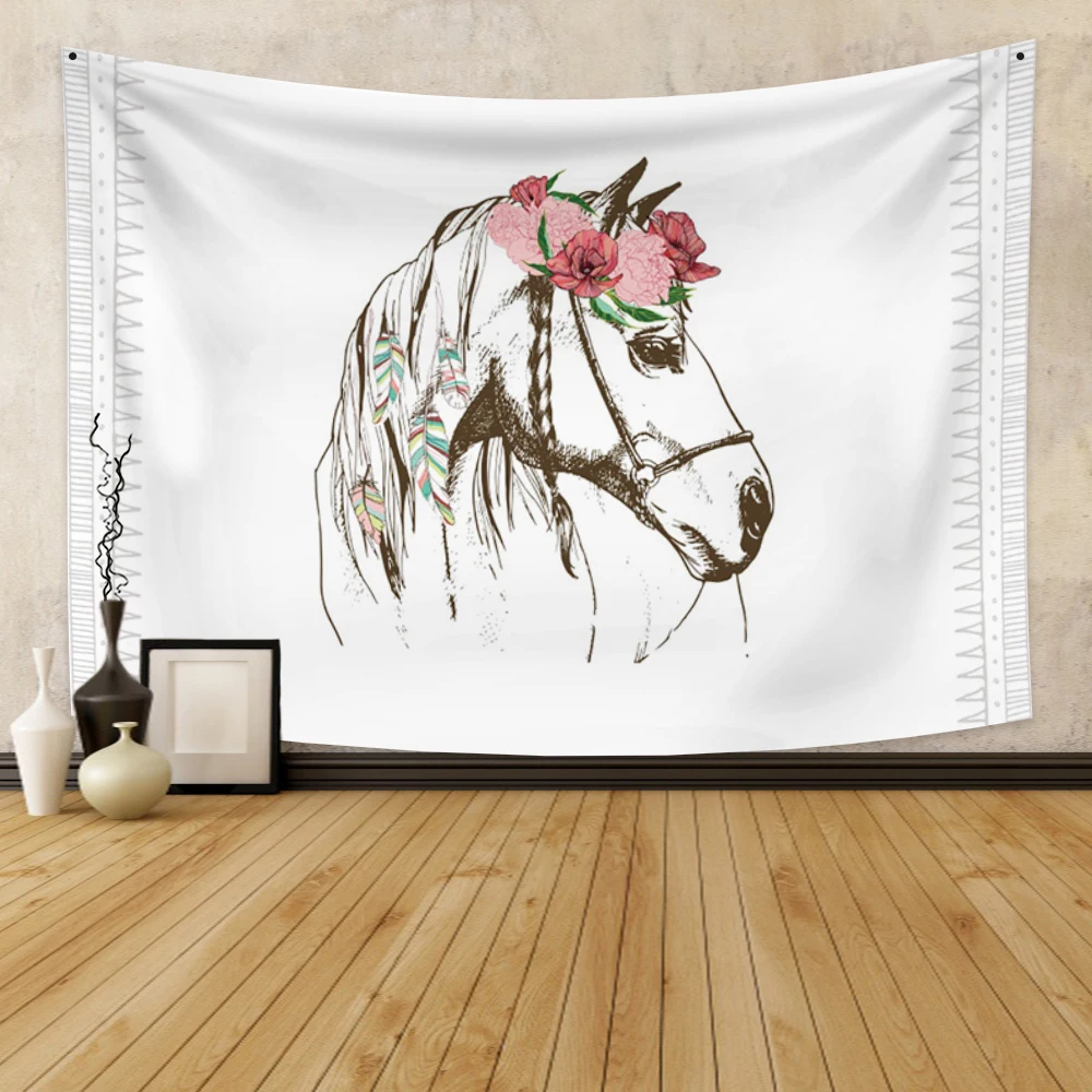 

Horse Pattern Flower Tapestry Trippy Room Dorm Decor Printing Mounted Cheap Hippie Bohemian Mandala Aesthetic Kawaii Room Decor