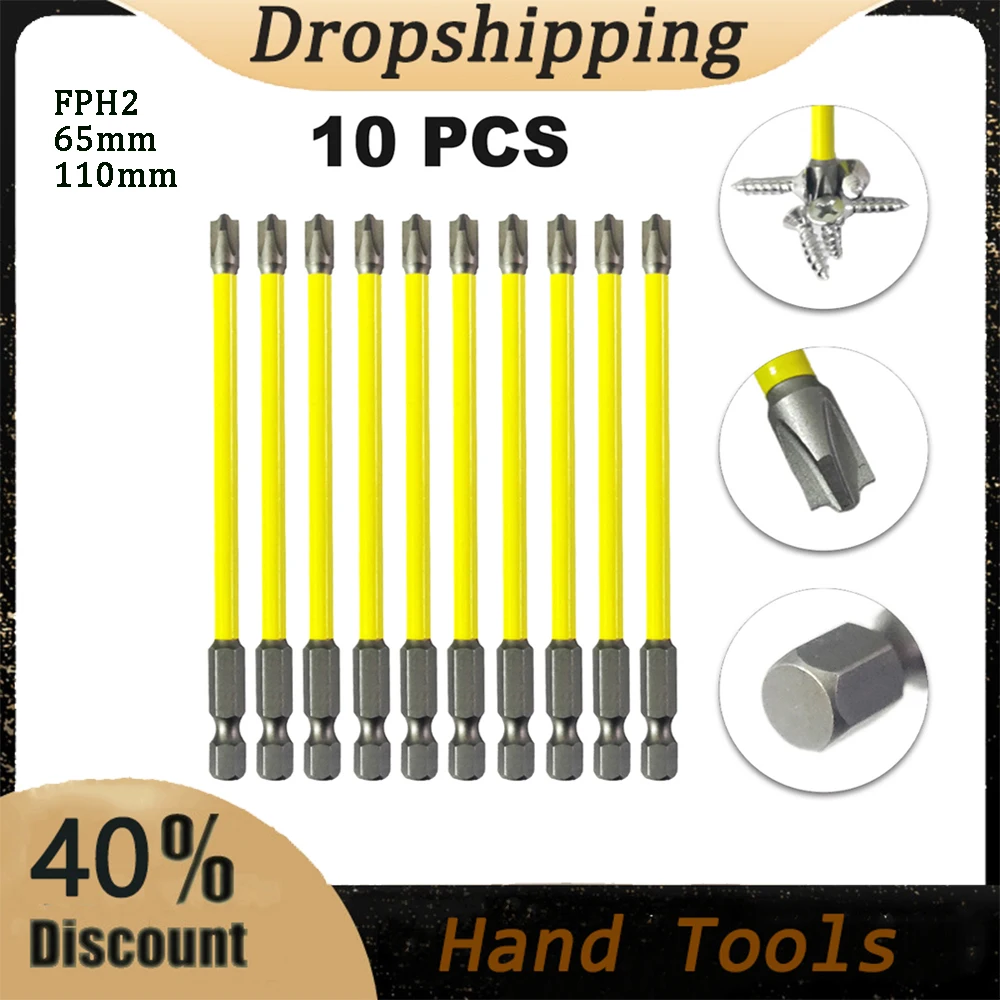 10pcs 65mm 110mm Slotted Cross Screwdriver Bit For Socket Switch Electrician Hand Tool FPH2 Magnetic Special Cross Screwdriver